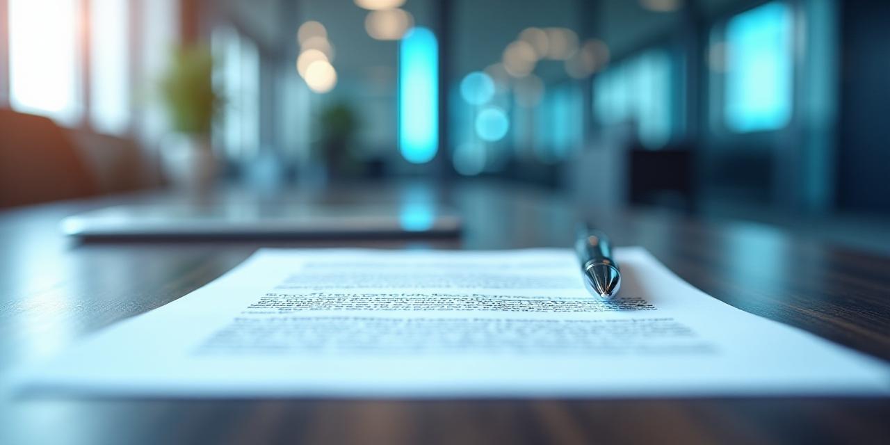 Close up of a professional service agreement on a modern desk